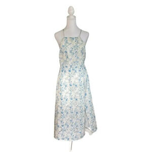 Minkpink Alba Broidery Midi Dress Cotton‎ Blue White Eyelet Halter Size Medium